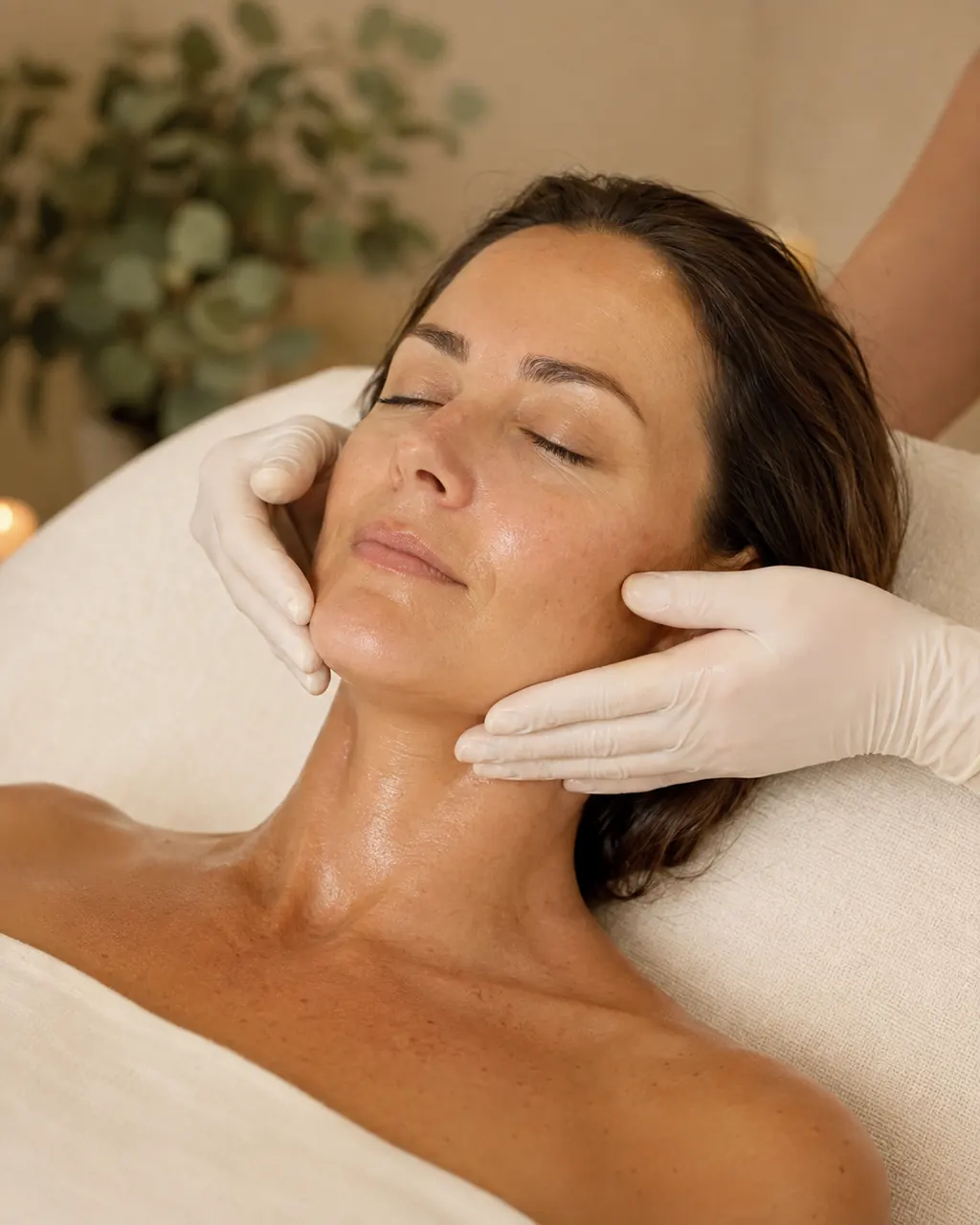 Masaj facial și îngrijirea gâtului în timpul unui tratament facial anti-aging
